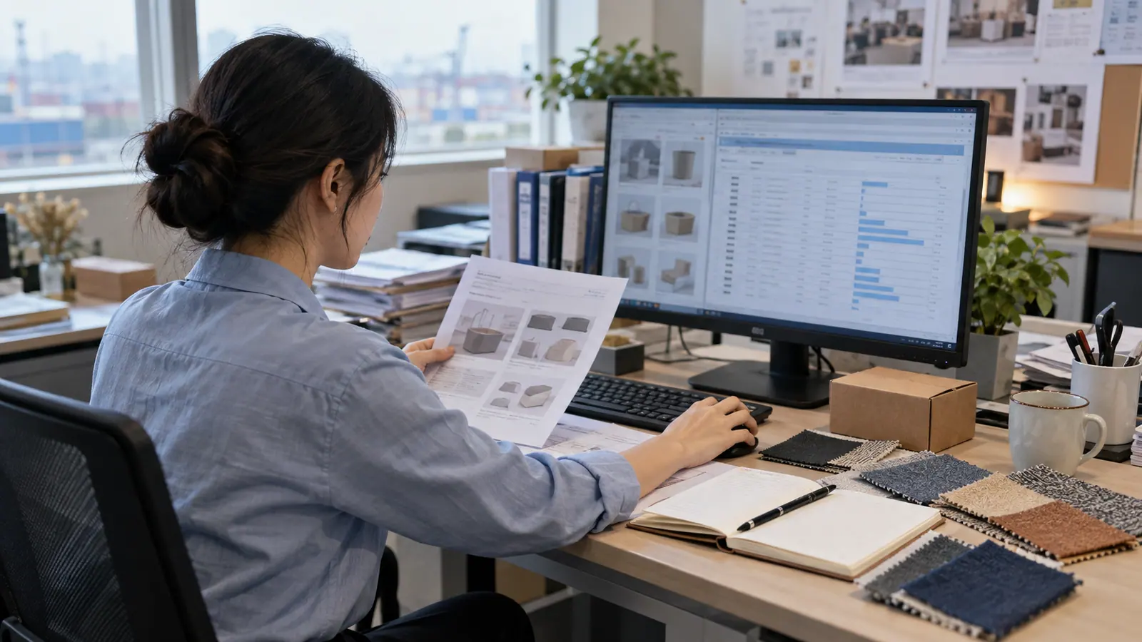 Sourcing coordinator checking supplier records, product evidence and quote details
