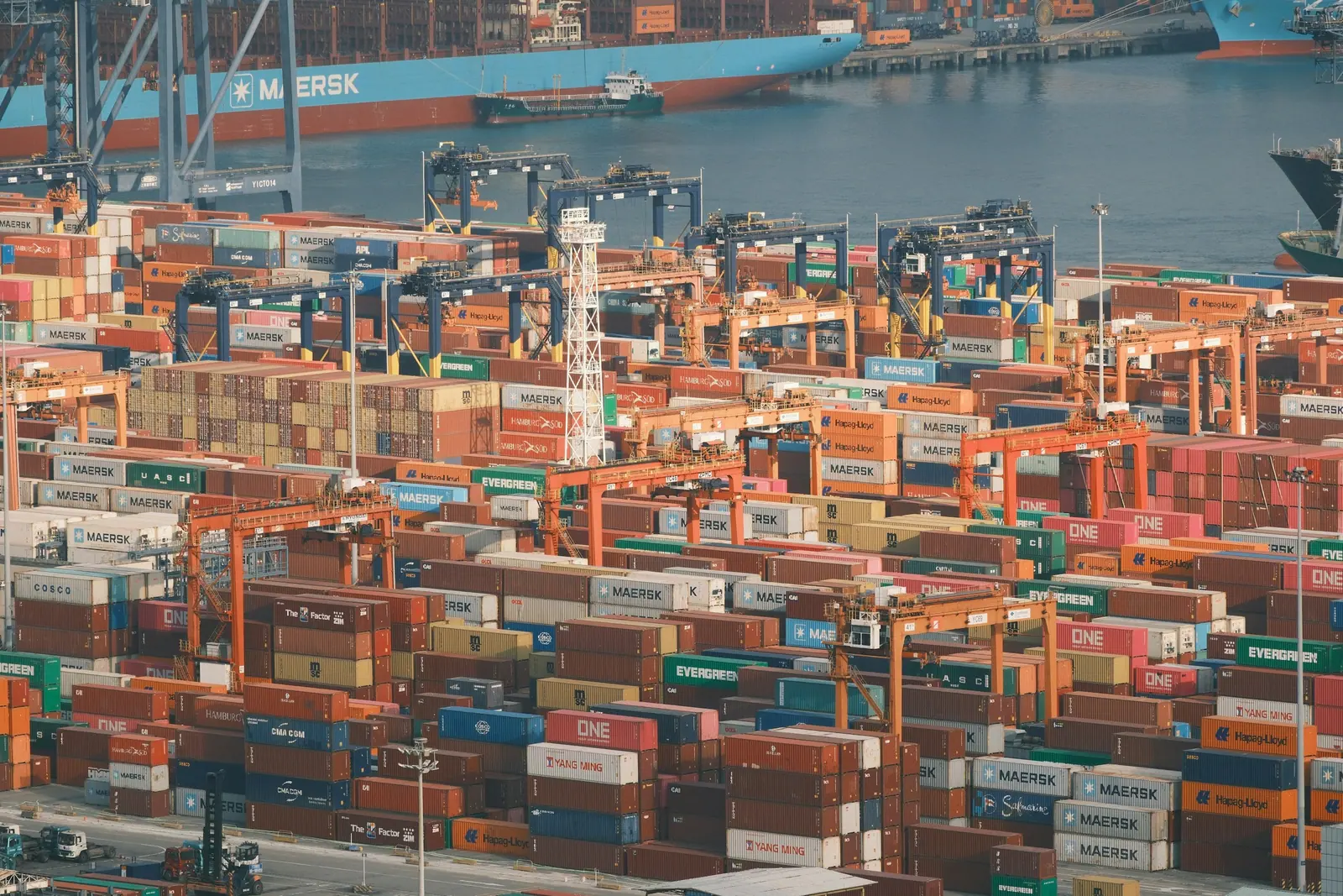 Busy container port used for international freight from China