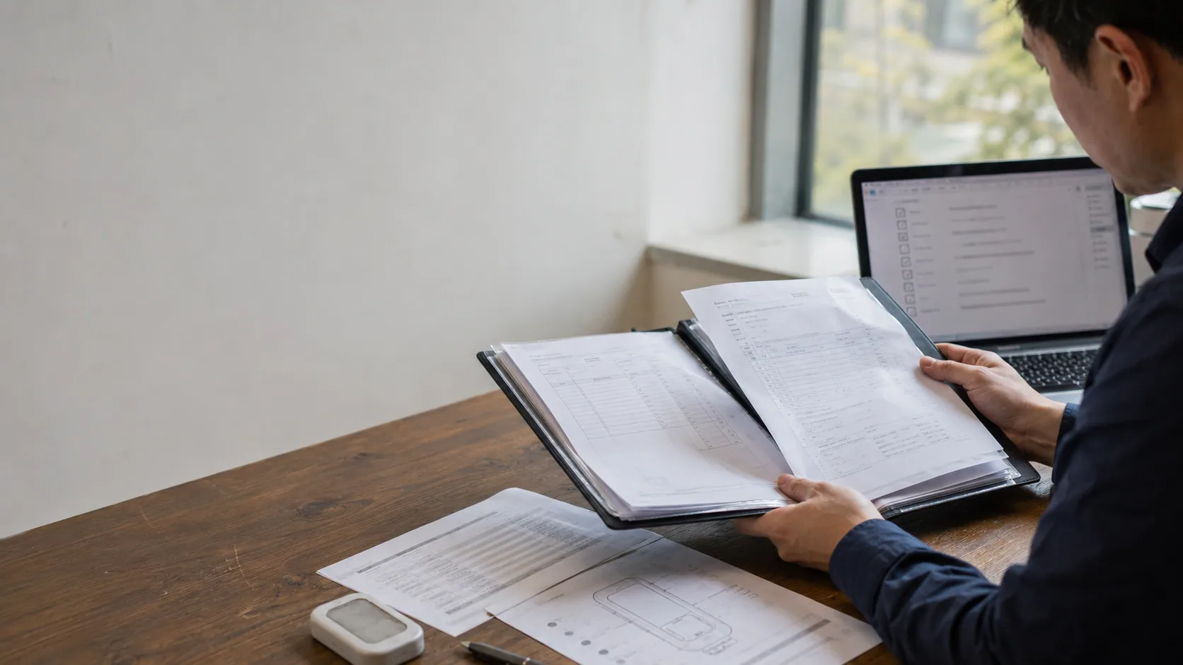 Sourcing coordinator comparing supplier audit records with a digital checklist
